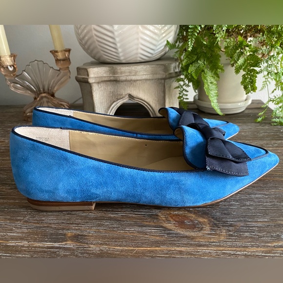 Ann Taylor Pretty Blue Suede Ziggy Bow Flats Slip On Shoes Leather Womens 9 - Picture 4 of 13